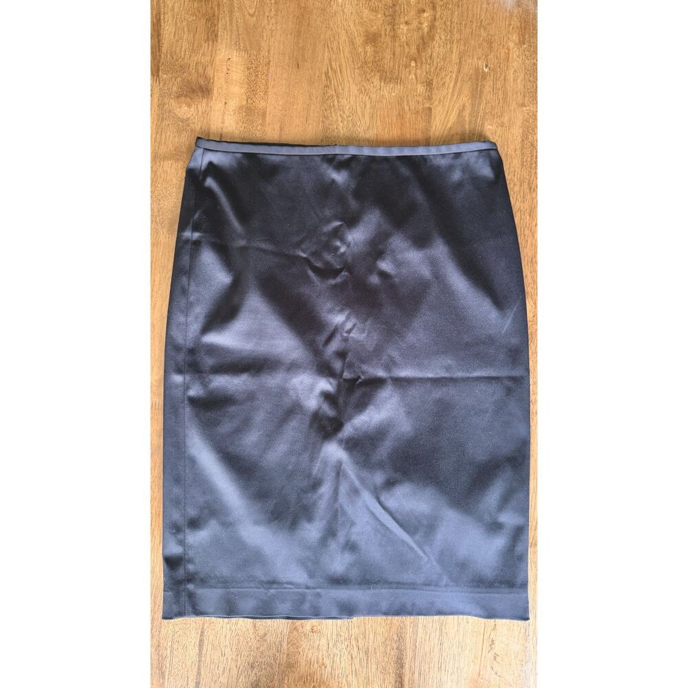 White House Black Market Black Satin Pencil Skirt Size 4 Back Slit
